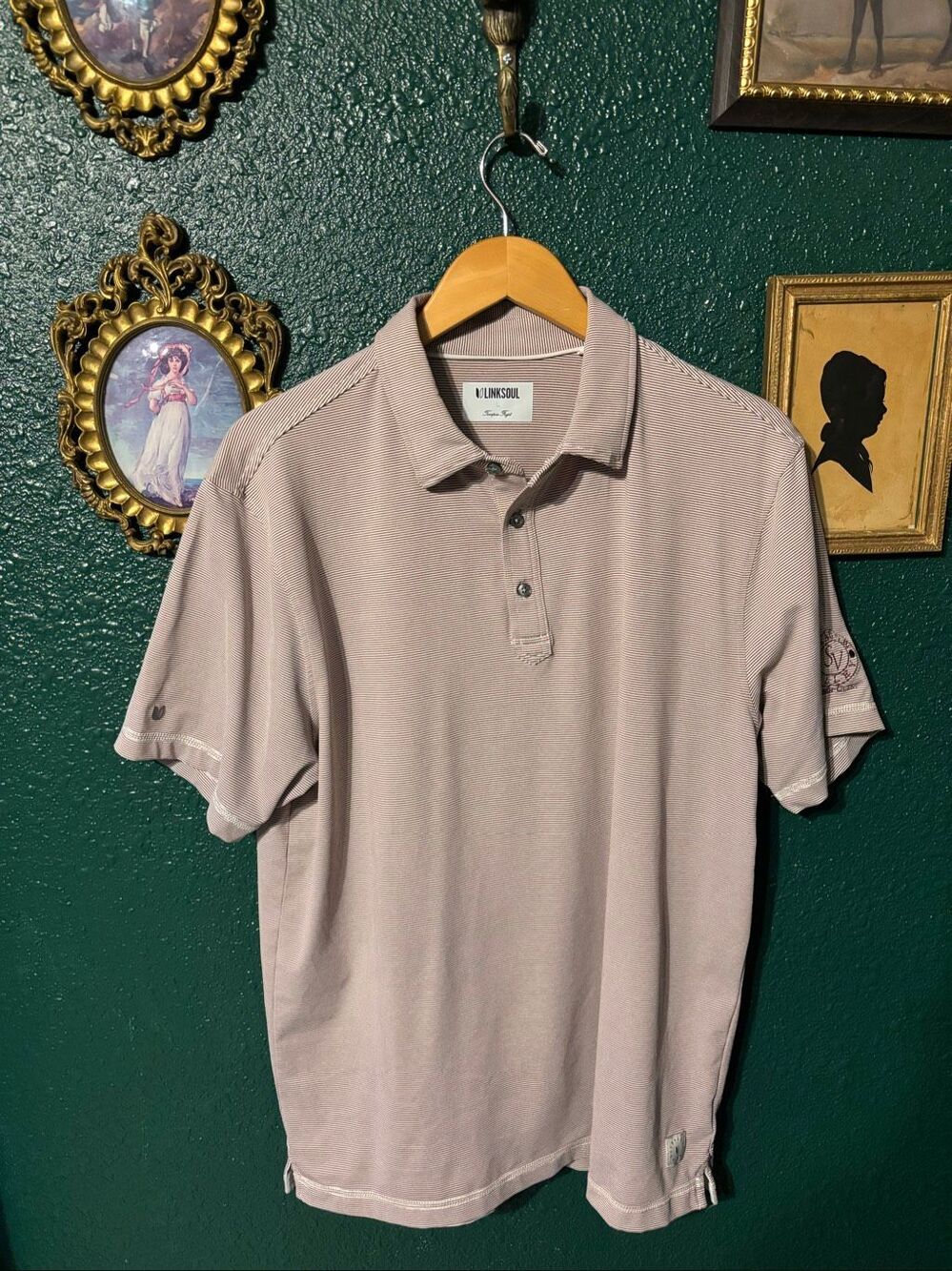 Linksoul Shadow Valley CC Polo Red White Striped Sz Large